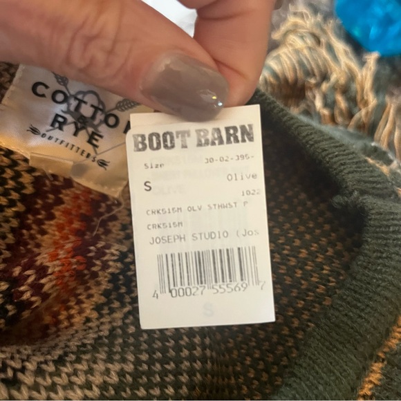 NWT Cotton & Rye Women's Southwestern Fringe Poncho Sweater Olive Brown size S - Picture 10 of 13